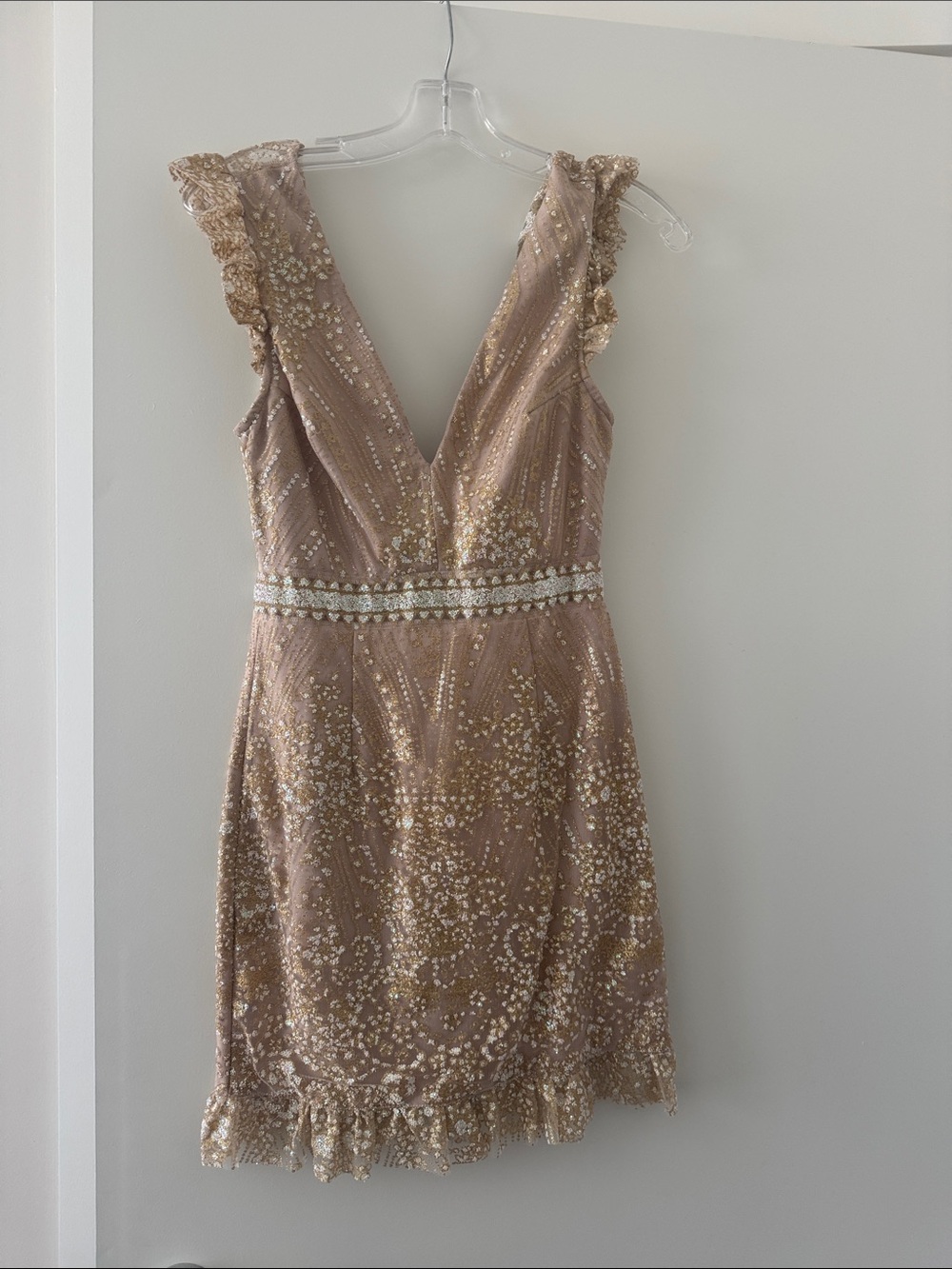 Hello Molly Champagne Sequin V-Neck Mini Dress